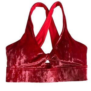 Fabletics Red Crushed Velvet Twisted Front Keyhole Sports Bra XXS BA2253700-7220